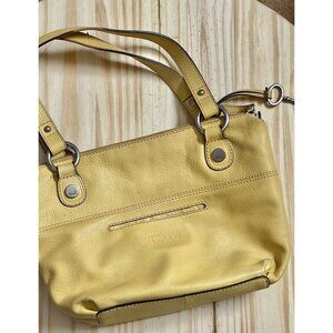 Fossil Yellow Leather Shoulder Bag With Inner & Outer Zippers